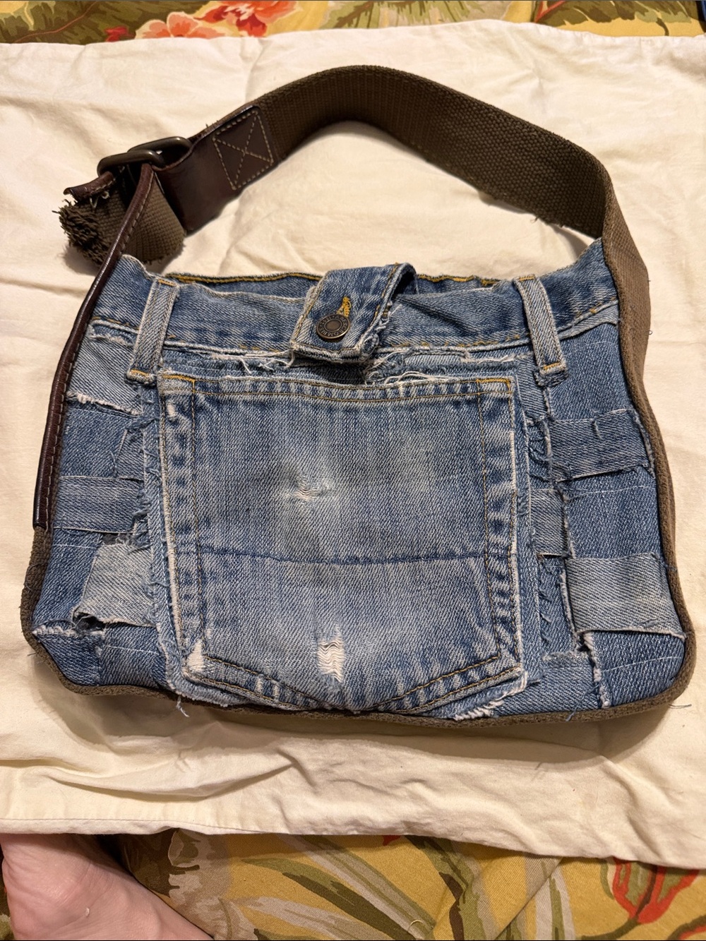 Abercrombie & Fitch Distressed Denim Patchwork Clutch- Light Blue